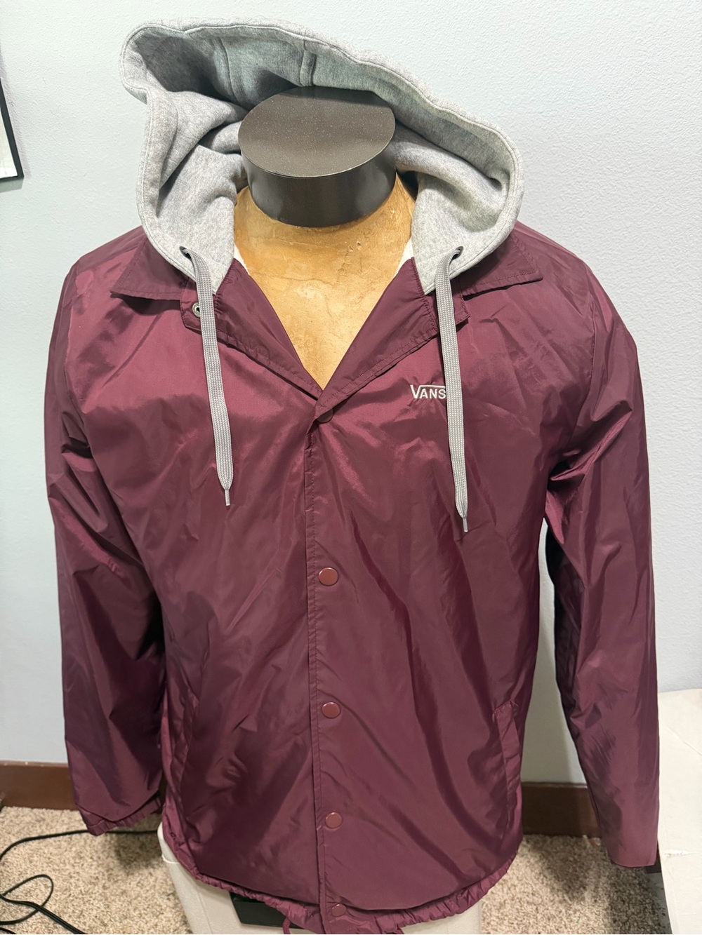 Vans Men’s Maroon Windbreaker with Gray Hood